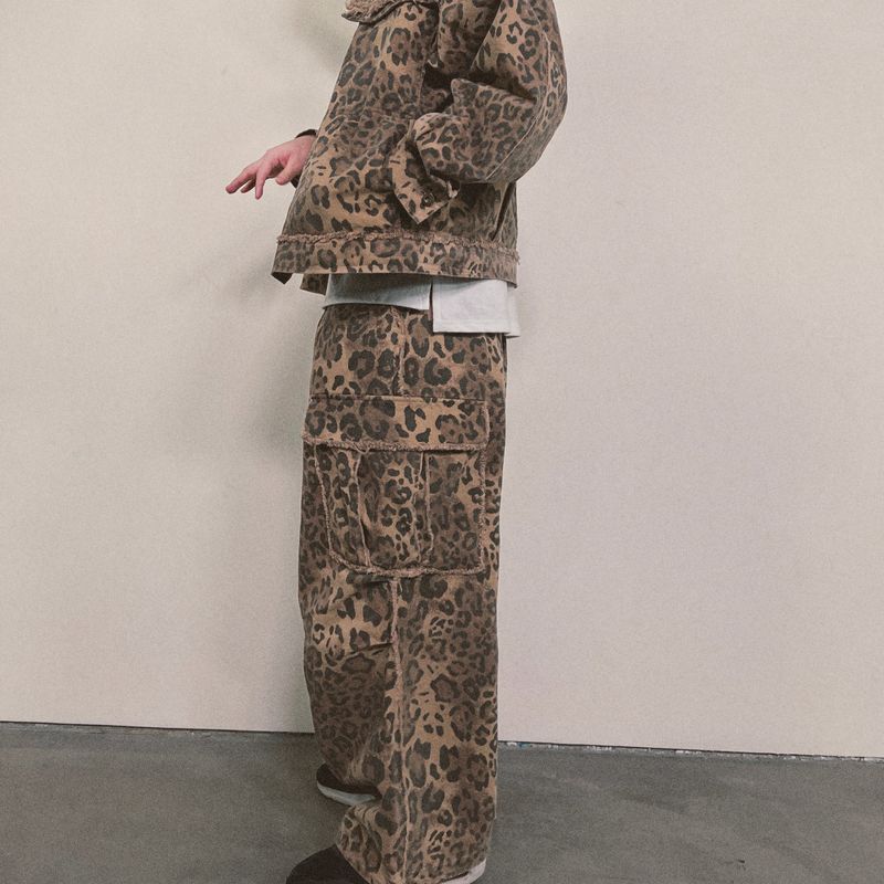 leopard grunge wide pants_beige