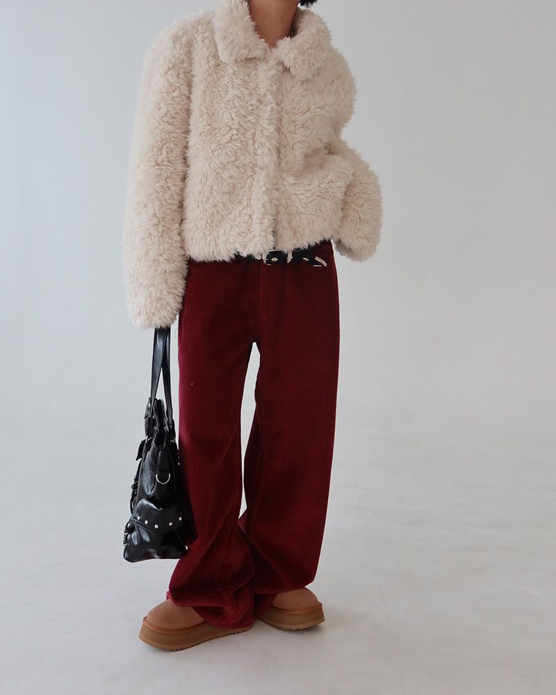 Corduroy long wide pants