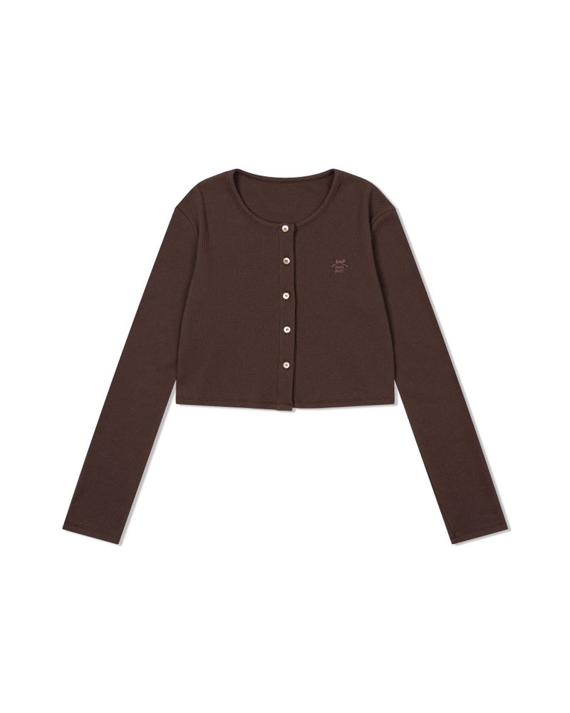 Waffle Crop Cardigan(BROWN)