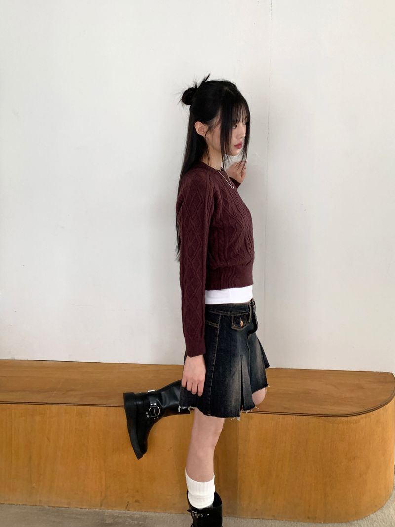 Poltz y2k pleated mini denim skirt