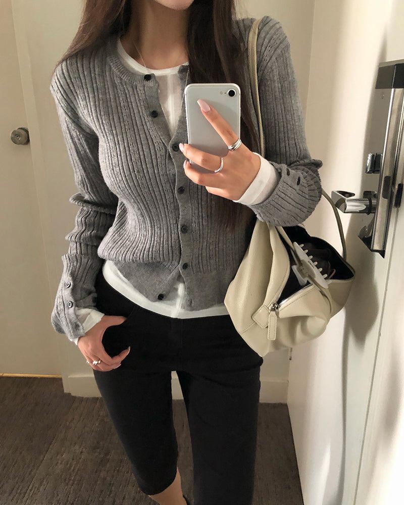 BEIDELLI（ベイデリー）の「[ORIGINAL] Clue Punch-Detail Long-Sleeve Cardigan（Tops）」
