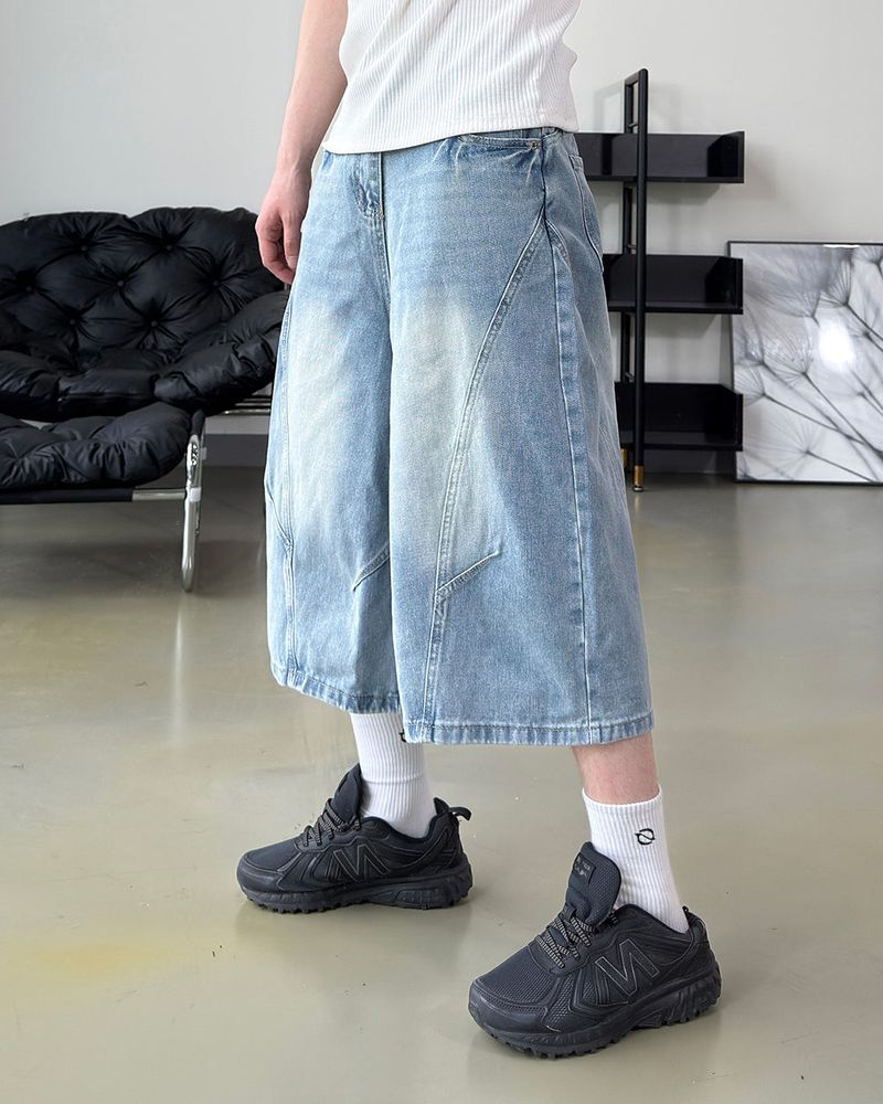 Rond Curved Washed Bermuda Denim
