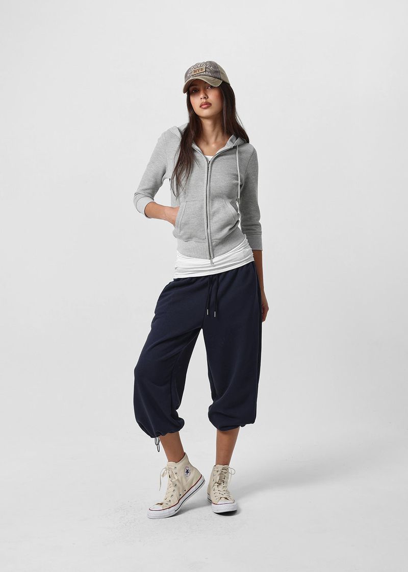 [B-BASIC] Waffle Slim Fit 3/4 Length Zip-Up Hoodie (2 SIZE)