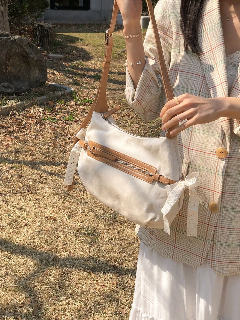 Belted ribbon bag_canvas caramel