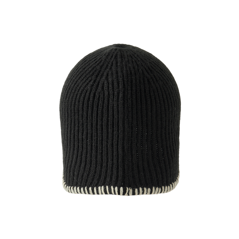 Contrast Stitch Earflap Knit Beanie - BLACK