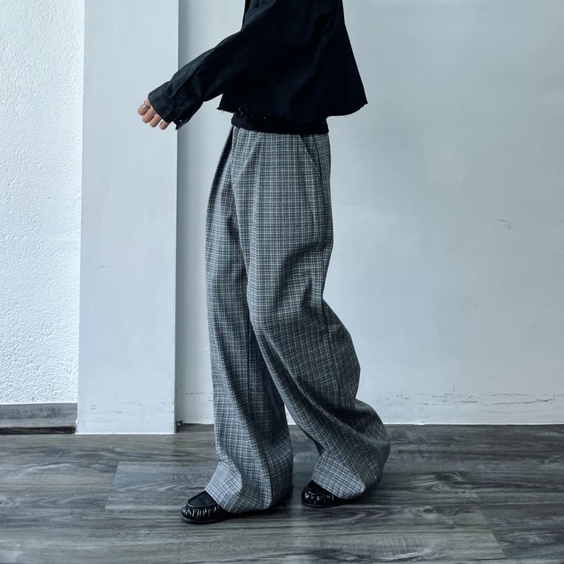 Micro Check Draped Trousers