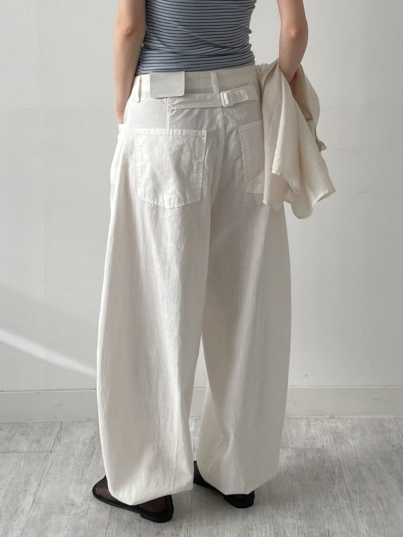 Linen Cinch Back Balloon Fit Wide Pants