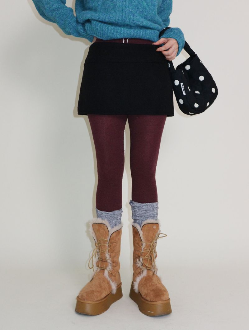 Plum Shorts Layered Mini Skirt (Wool Material)