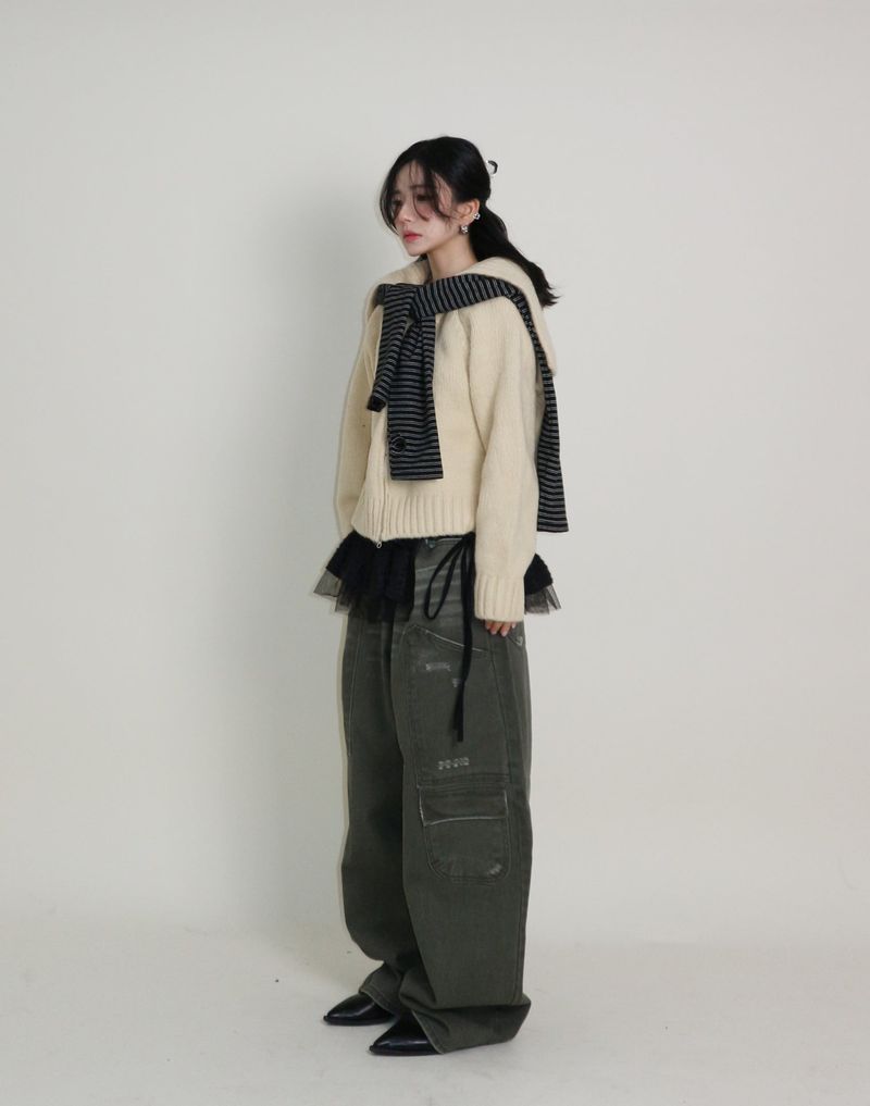 Square Sailor Collar Two-Way Knit Cardigan