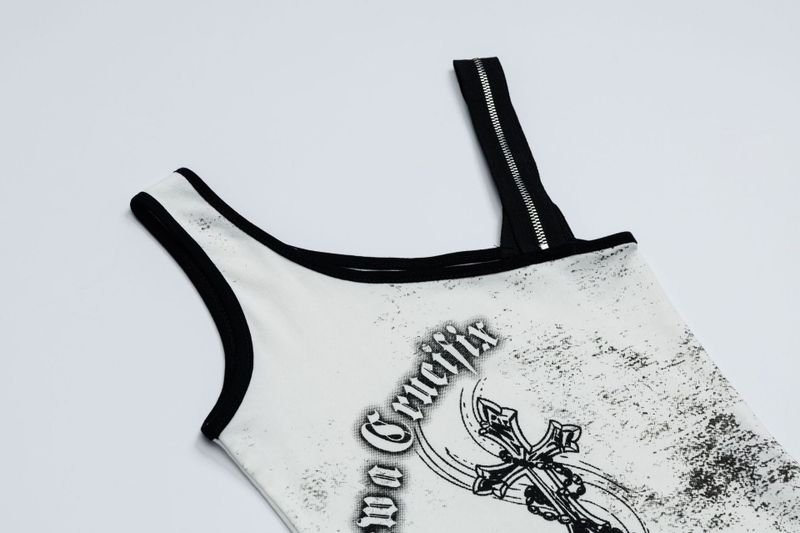 Cross Graphic One-Shoulder Tank Top 232014809