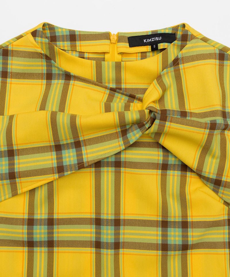 Twisted Check High-neck Top _ YELLOW