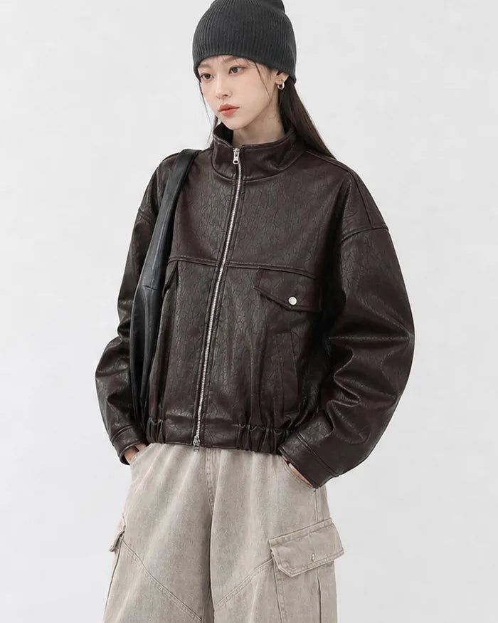 KIXI（キッシー）の「(UNISEX) ラッシュ クロップ レザー ジャケット（ジャケット/アウター）」