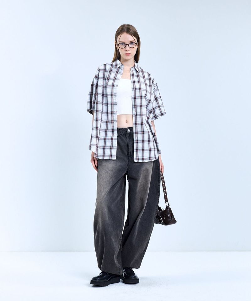 87-STAN068 Nerd OverFit Short-Sleeved Check Shirt