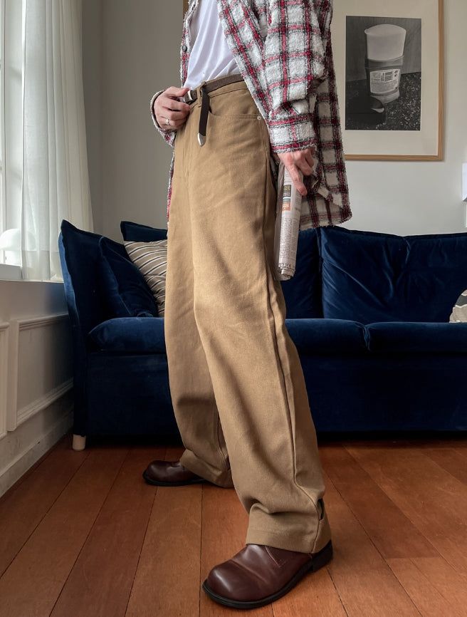 Back Button Wide Cotton Pants