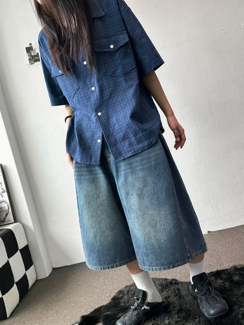 If Side Pintuck Denim Bermuda Shorts 3color