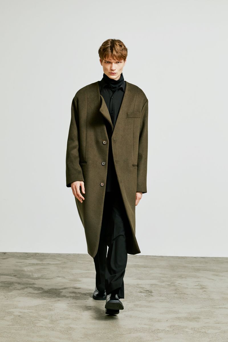 collarless front cover coat khaki