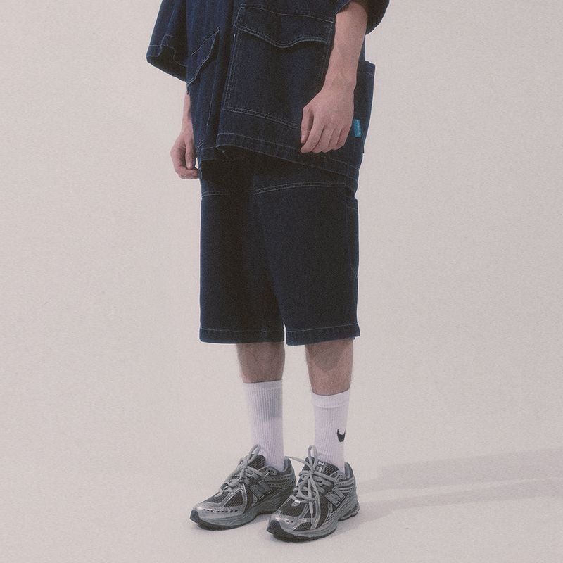denim stitch shorts_blue