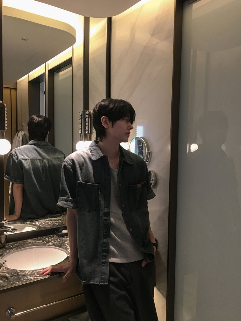 Snap Washed Label Denim Shirt