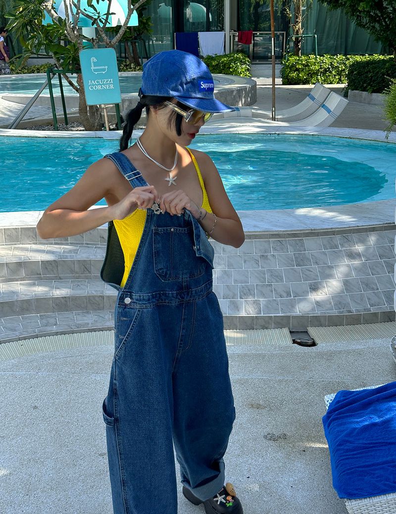 punted dark jeans overalls
