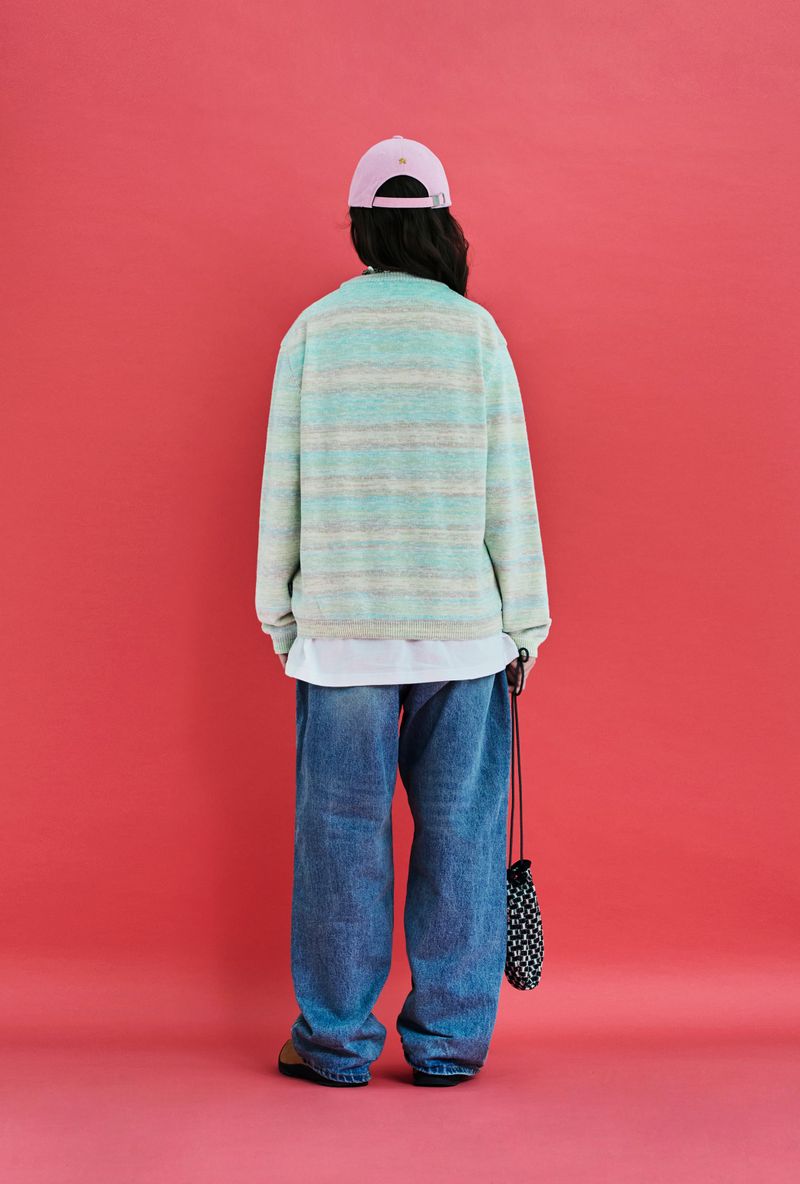 FLOWER GRADATION STRIPE KNIT / LIGHT GREEN