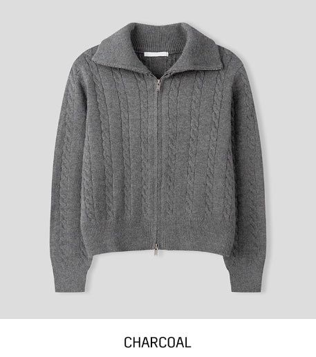 Baguette two-way cable knitwear zip-up