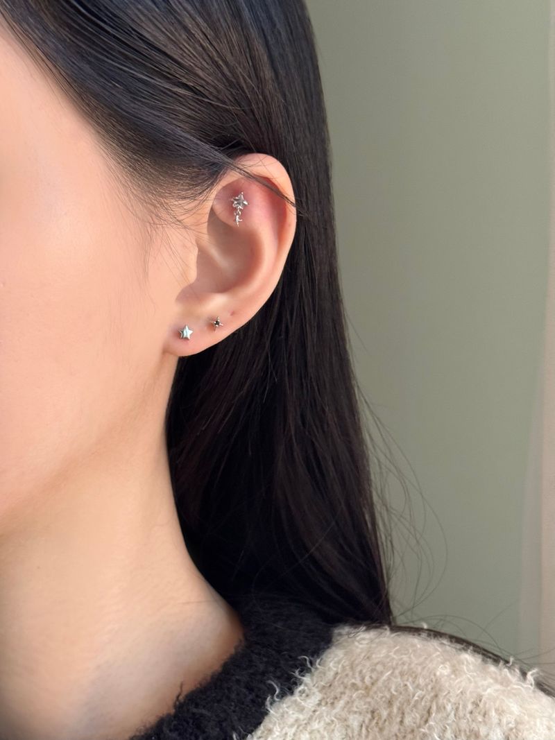 [4 set] Darling Star Piercing Set / Star Cubic Drop Mini Simple Daily Twinkle