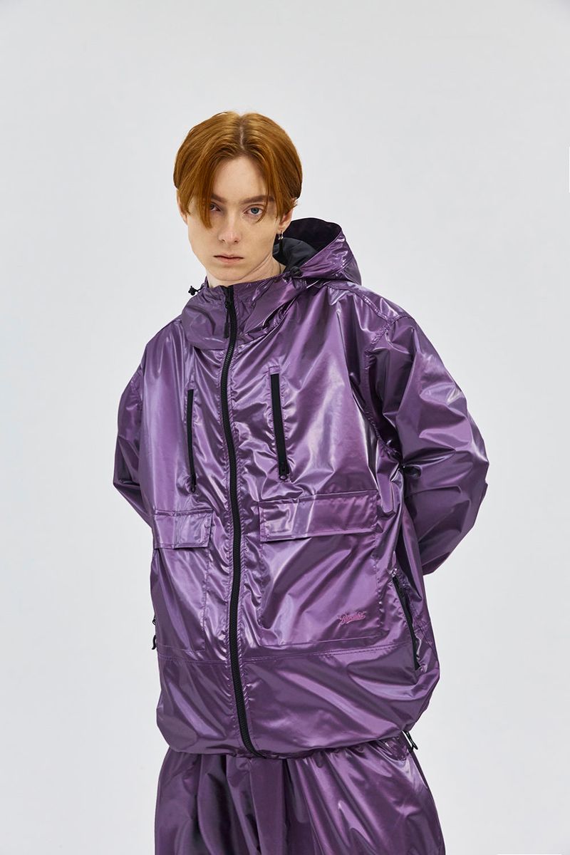 PATCH POCKET HOODED JACKET - MINT/PURPLE