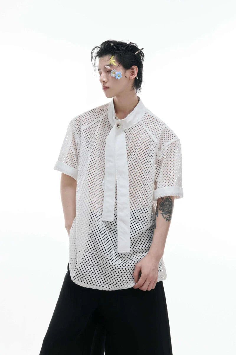 Argue Cultureの「Knit Tie Detail Mesh Tee(Tops)」