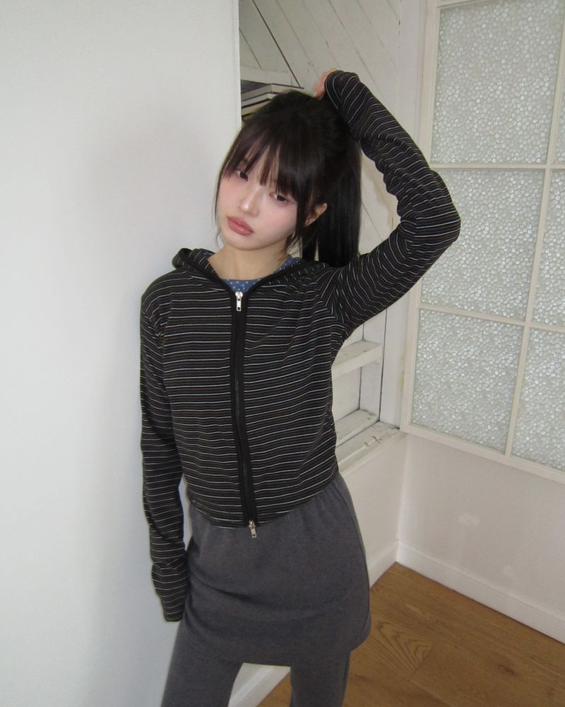 Roban Slim Stripe 2way Hoodie Zip-Up