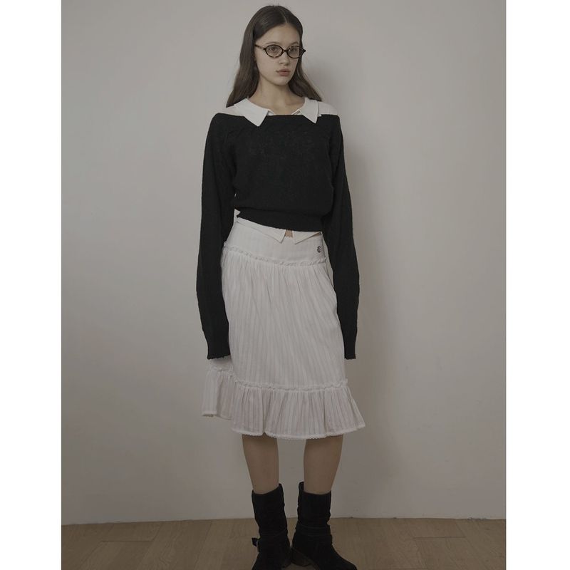 CABLE BOAT NECK KNIT-BLACK