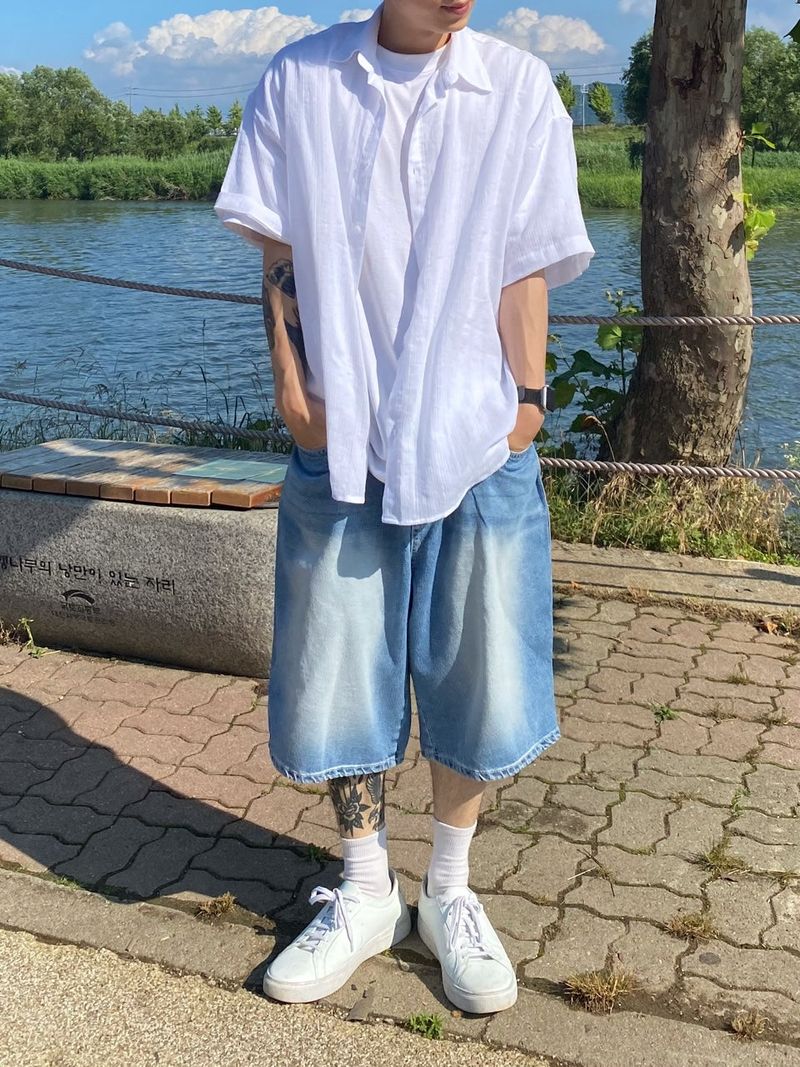 Sand denim half pants