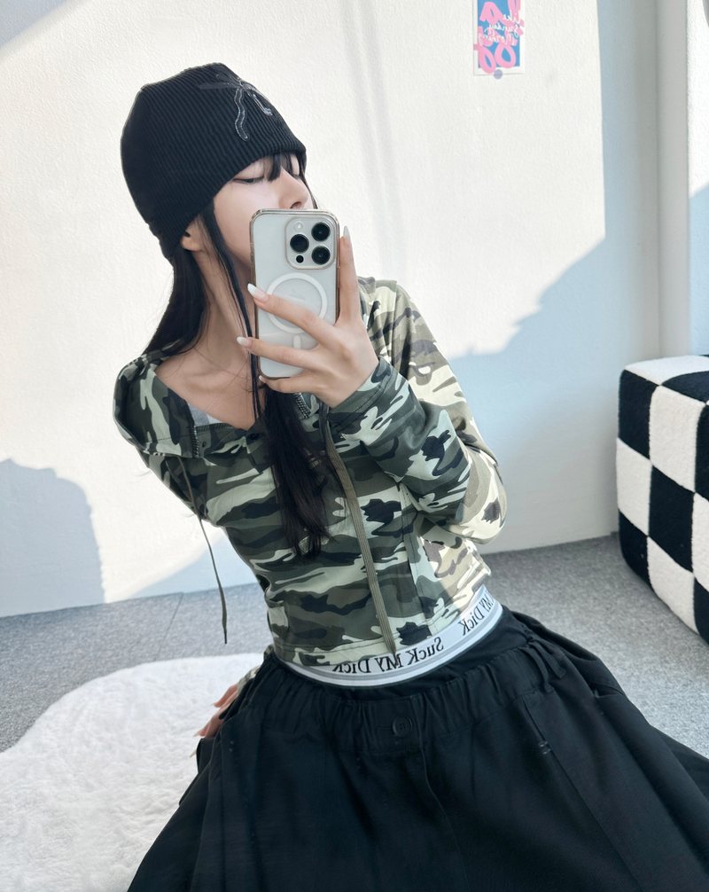 CROP MILITARY HOODIE💚🖤