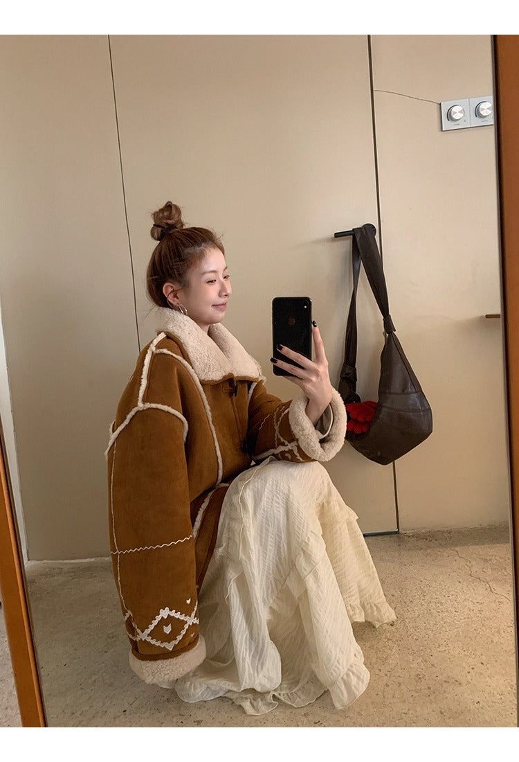 Camel suede oversized fit coat