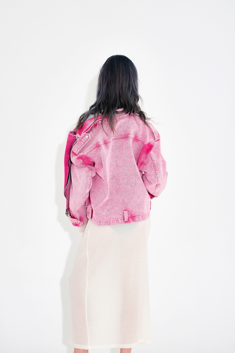 Vintage Washed Denim Biker Jacket
