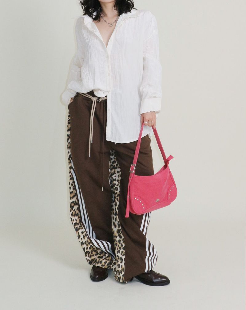 Leopard leopard print diagonal coloring track jogger pants