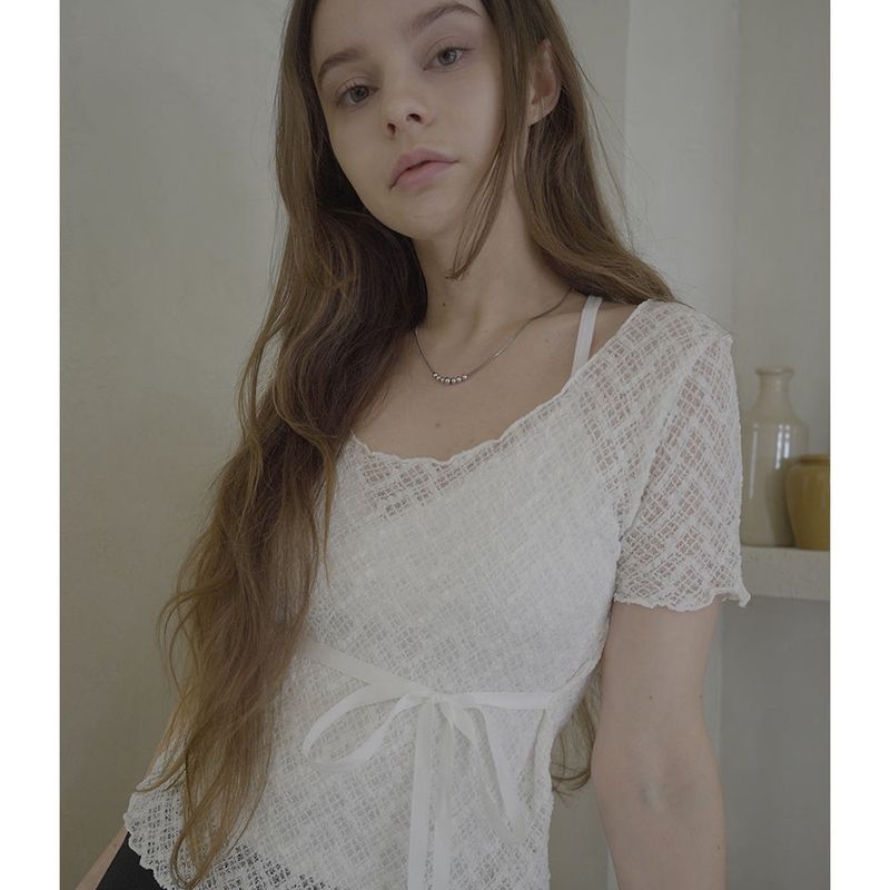 LACE RIBBON TOP-WHITE
