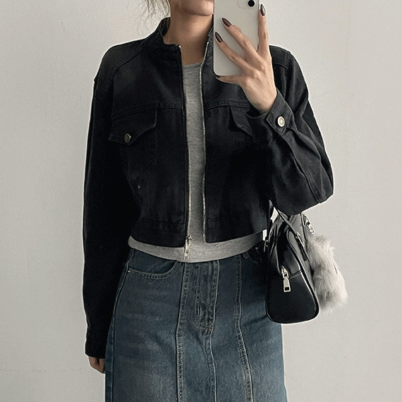 hijjoo（ハイチュー）の「Gabe Round Neck Washed Cropped Jean Jacket（Jackets/Outerwear）」