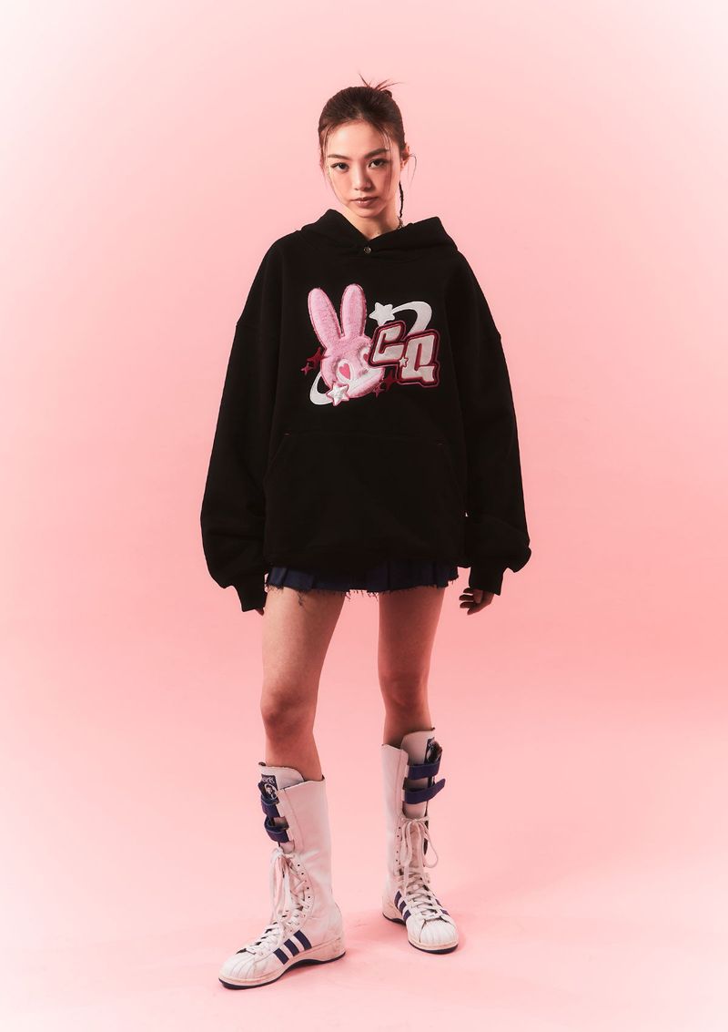 fur bunny planet hoody - black