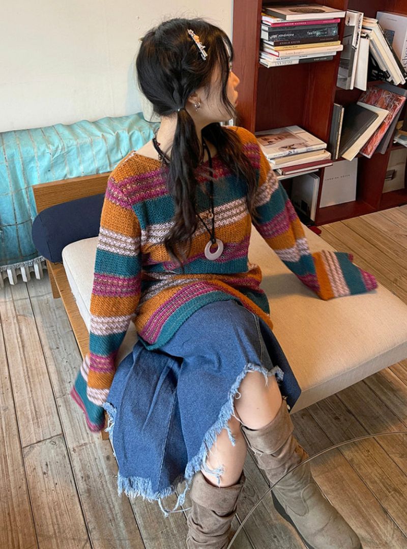 vintage jean damage long skirt