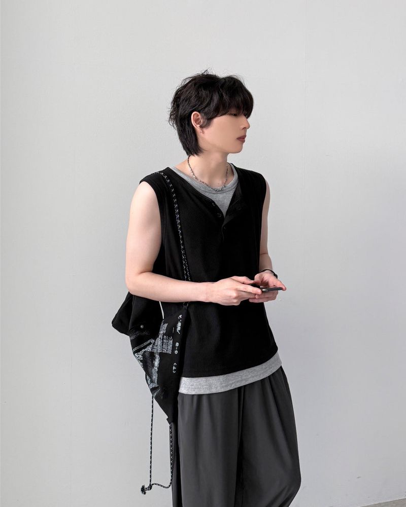 Aron Layered Henley Neck Sleeveless