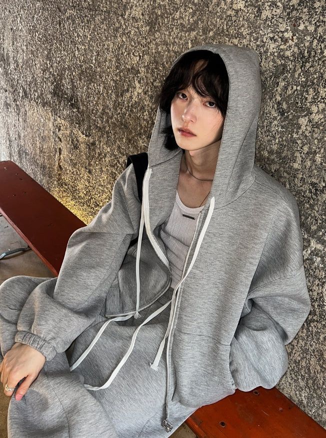 Neoprene semi-crop hooded zip-up
