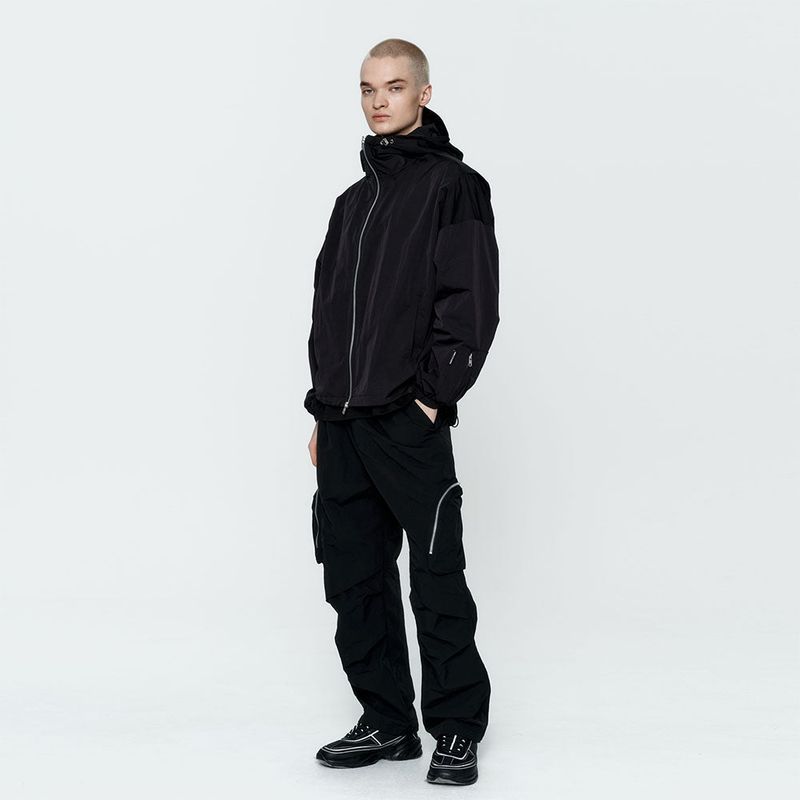 Crinkle Hood Wind Jumper Black