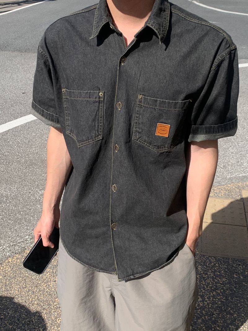 Chiba Patch Denim Short-Sleeve Shirt