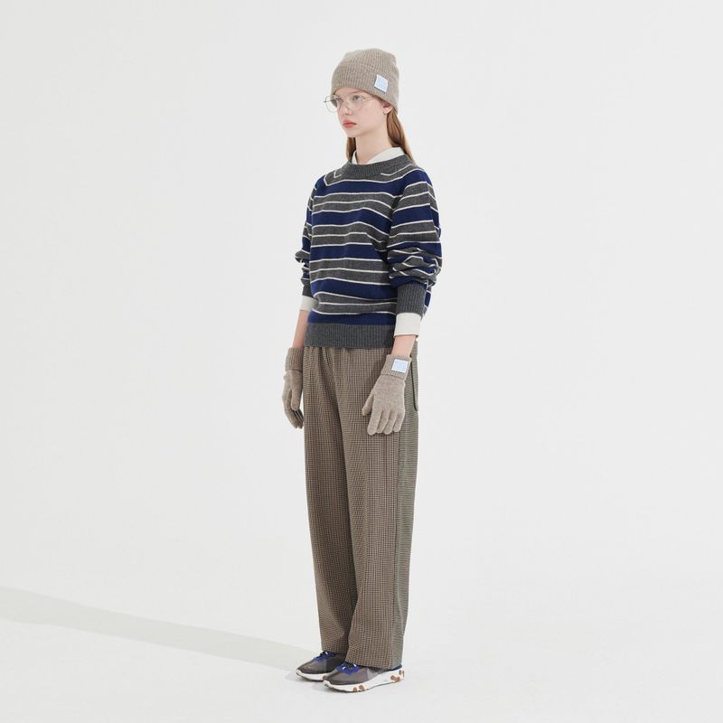 CASHEMERE WOOL BLENDED STRIPE KNIT PULL OVER_NAVY