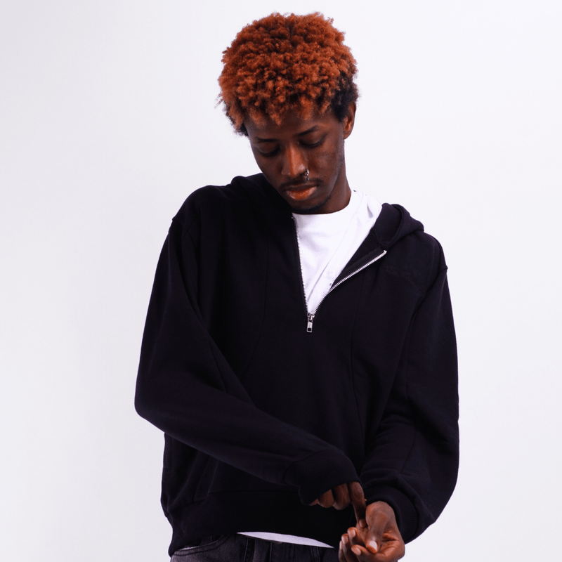 2TimesToo Studio（トゥータイムズトゥー スタジオ）の「Boxy Half Zip Hoodie - Black（Tops）」