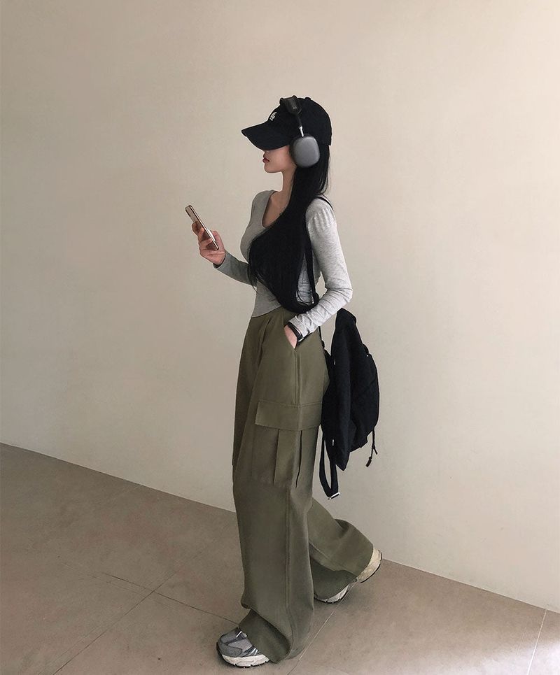 [BELLIDE MADE] suede pocket wide cargo pants