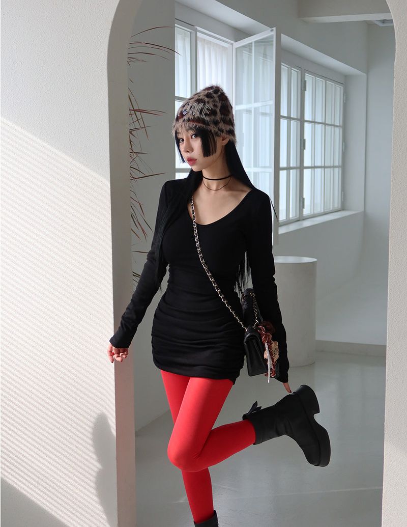 Pleasantly Thick Napping Shirring Mini Dress