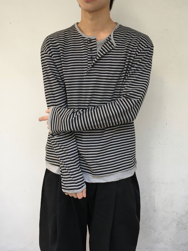 Luard Double Stripe Layered Henley Neck 3C