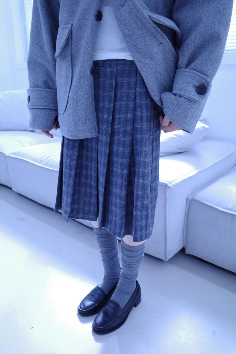 Hose check pleats midi sk (2color)