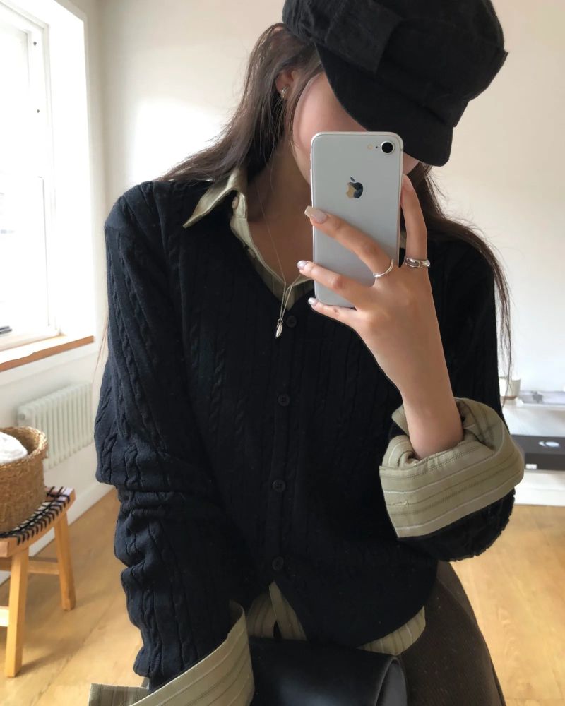 [ORIGINAL] Rope Cable Knit Long-sleeved Cardigan